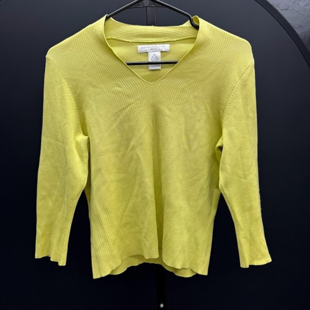 Pursuits, Ltd. Petite Green V-Neck Silk Blend Sweater